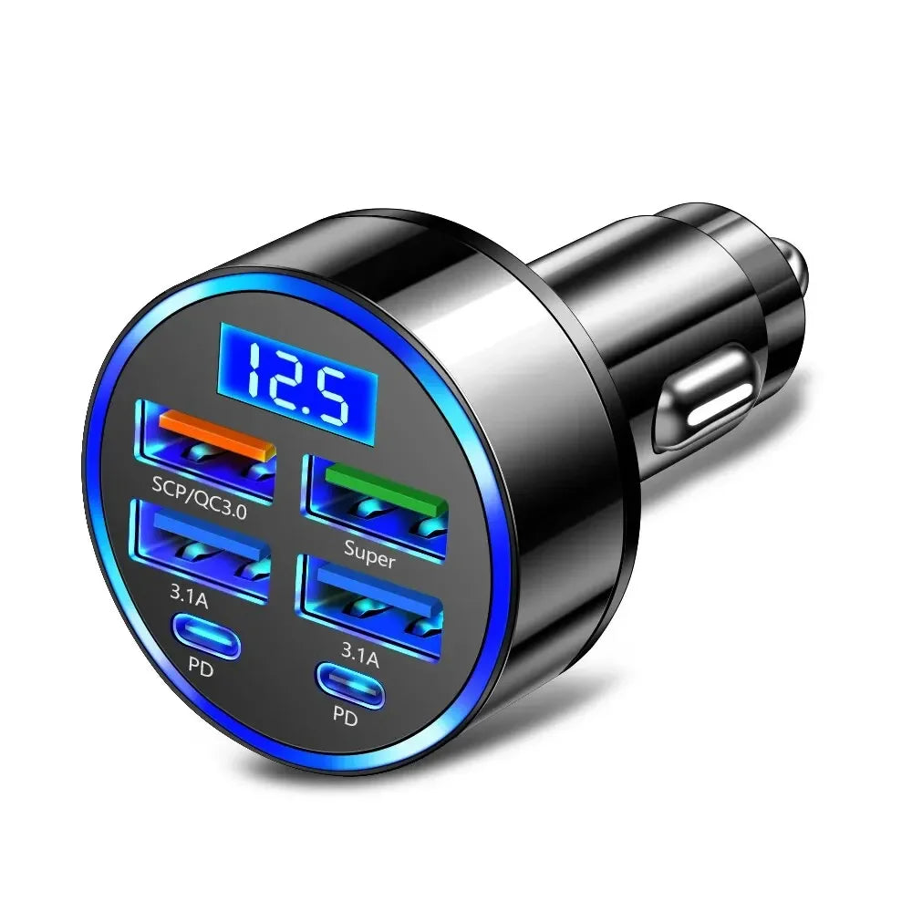 66-250W PD Car Charger QC3.0 Fast Charge One to Six Car Cigarette Lighter Plug Car Charger