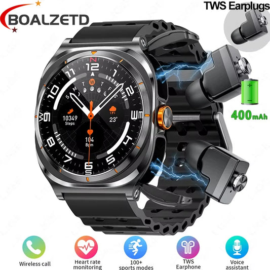 2025 New Upgraded For Xiaomi TWS 2 in 1 Men SmartWatch with Headphones Bluetooth Call IP68 Waterproof Outdoor Sport Smartwatch