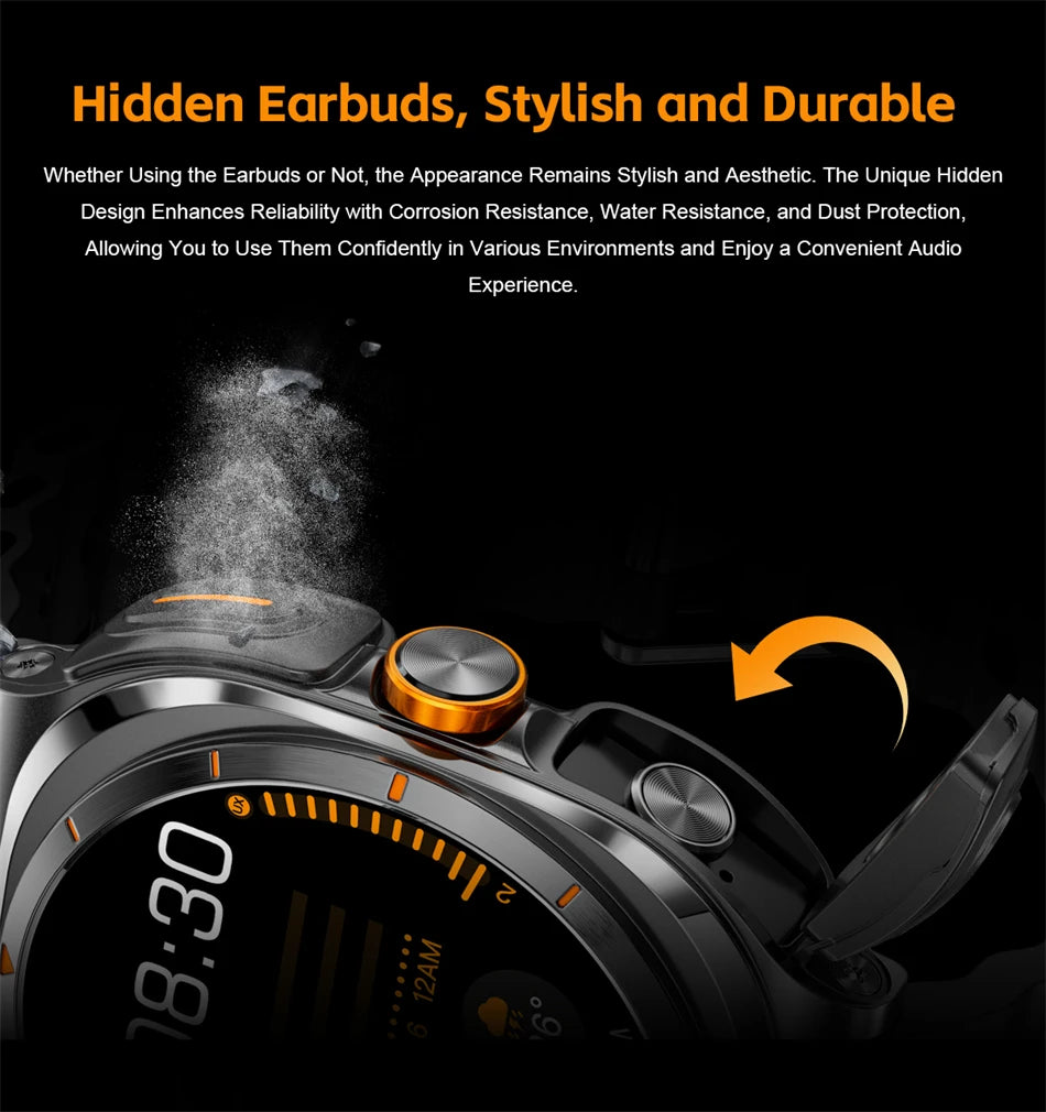 2025 New Upgraded For Xiaomi TWS 2 in 1 Men SmartWatch with Headphones Bluetooth Call IP68 Waterproof Outdoor Sport Smartwatch