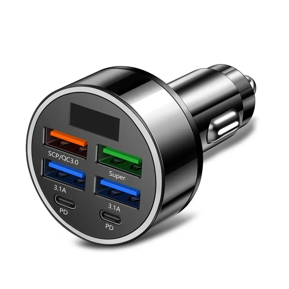 66-250W PD Car Charger QC3.0 Fast Charge One to Six Car Cigarette Lighter Plug Car Charger