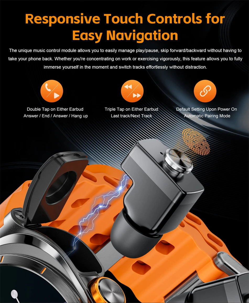 2025 New Upgraded For Xiaomi TWS 2 in 1 Men SmartWatch with Headphones Bluetooth Call IP68 Waterproof Outdoor Sport Smartwatch