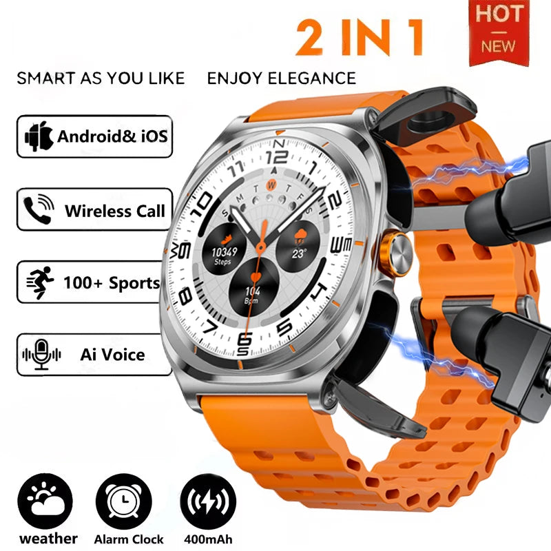 2025 New Upgraded For Xiaomi TWS 2 in 1 Men SmartWatch with Headphones Bluetooth Call IP68 Waterproof Outdoor Sport Smartwatch