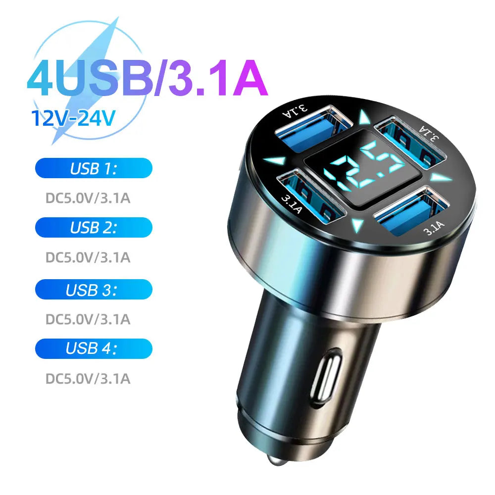 66-250W PD Car Charger QC3.0 Fast Charge One to Six Car Cigarette Lighter Plug Car Charger