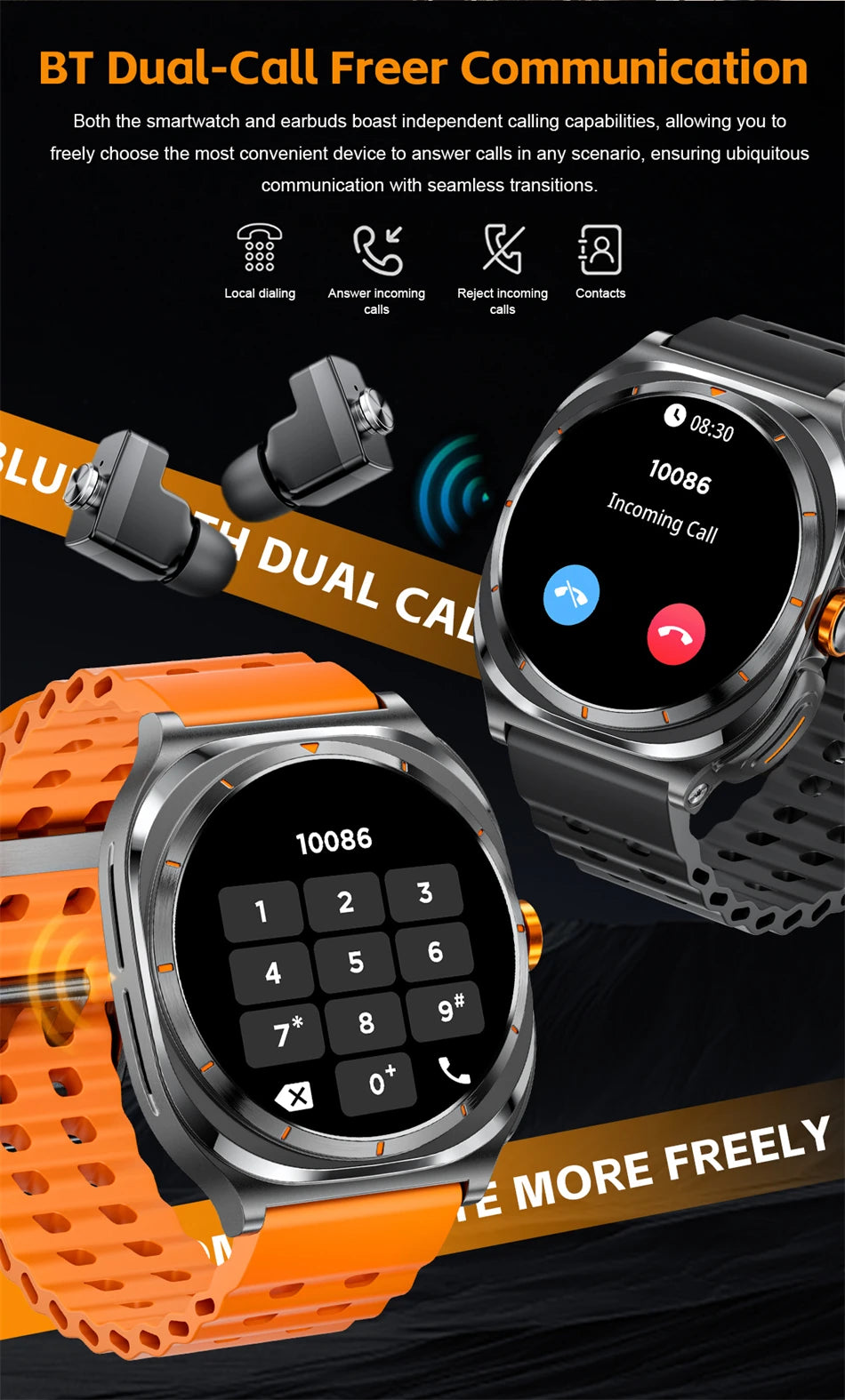 2025 New Upgraded For Xiaomi TWS 2 in 1 Men SmartWatch with Headphones Bluetooth Call IP68 Waterproof Outdoor Sport Smartwatch